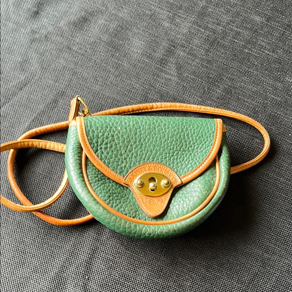 Dooney & Bourke Green and Tan Mini Bag with Gold Hardware
